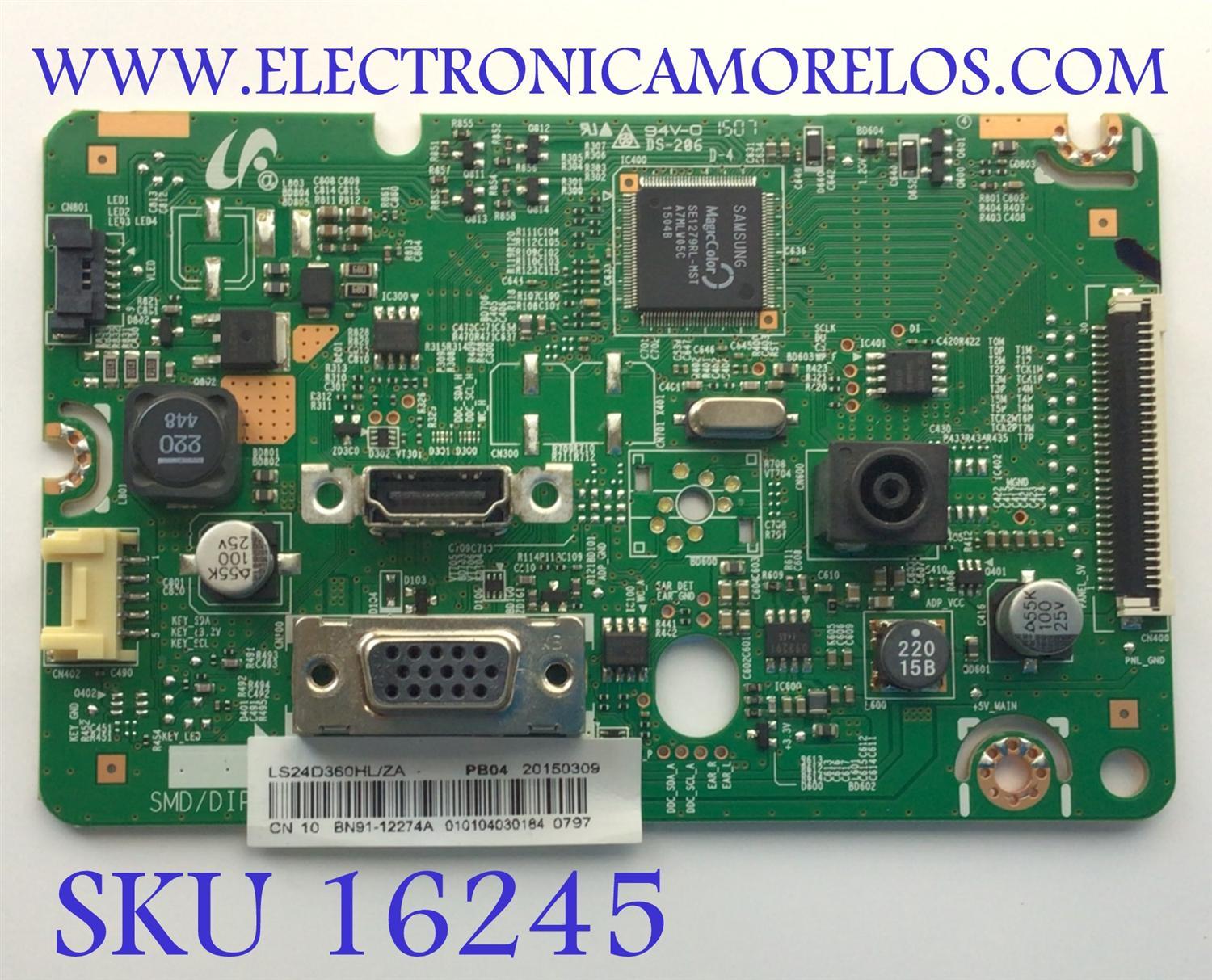 MAIN PARA MONITOR SAMSUNG / NUMERO DE PARTE BN91-12274A / BN9112274A / 12274A / PANEL CY-MH236BGLV1V / DISPLAY LSM236HL01-V03 / MODELO LS24D360HL/ZA / S24D360HL